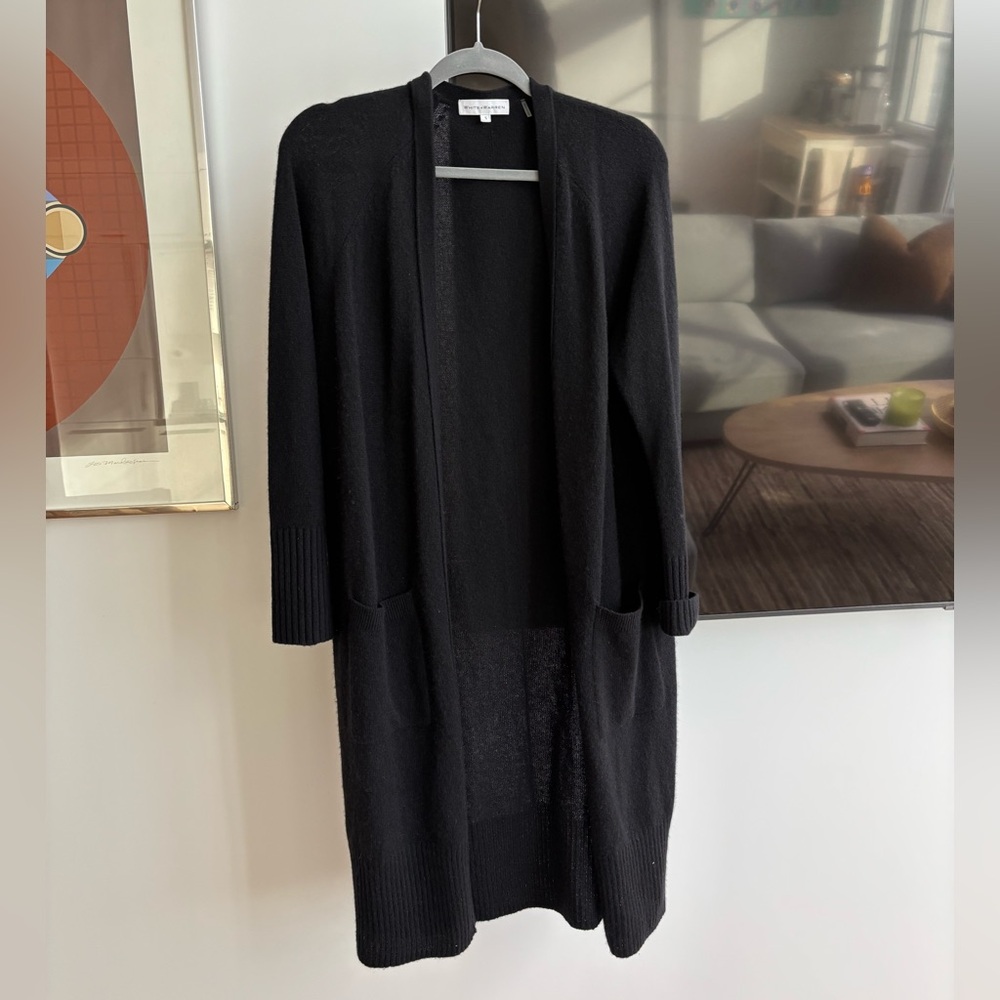 White + Warren Long Black Cardigan with Pockets